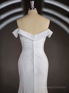 Wedding Dress Couture, Trumpet/Mermaid Off-the-Shoulder Court Train Stretch Crepe Wedding Dresses with Pleated