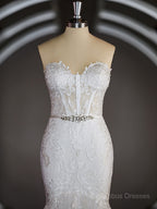 Wedding Dresses With Pocket, Trumpet/Mermaid Sweetheart Court Train Tulle Wedding Dresses with Appliques Lace