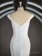 Wedding Dress A Line Sleeves, Trumpet/Mermaid V-neck Chapel Train Stretch Crepe Wedding Dresses with Ruffles