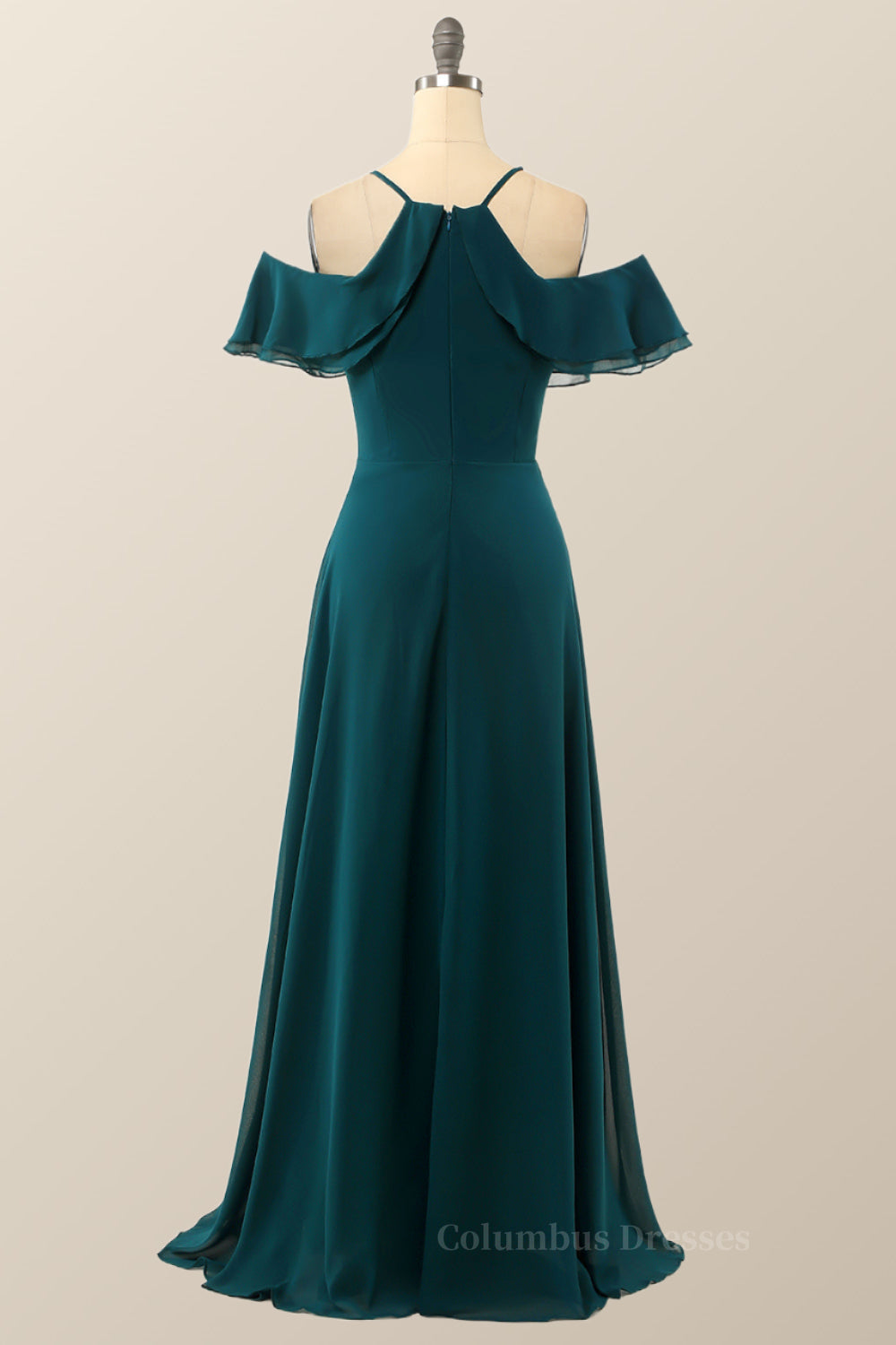 Prom Dress Long Sleeves, Turquoise Green Chiffon A-line Long Simple Dress Main image