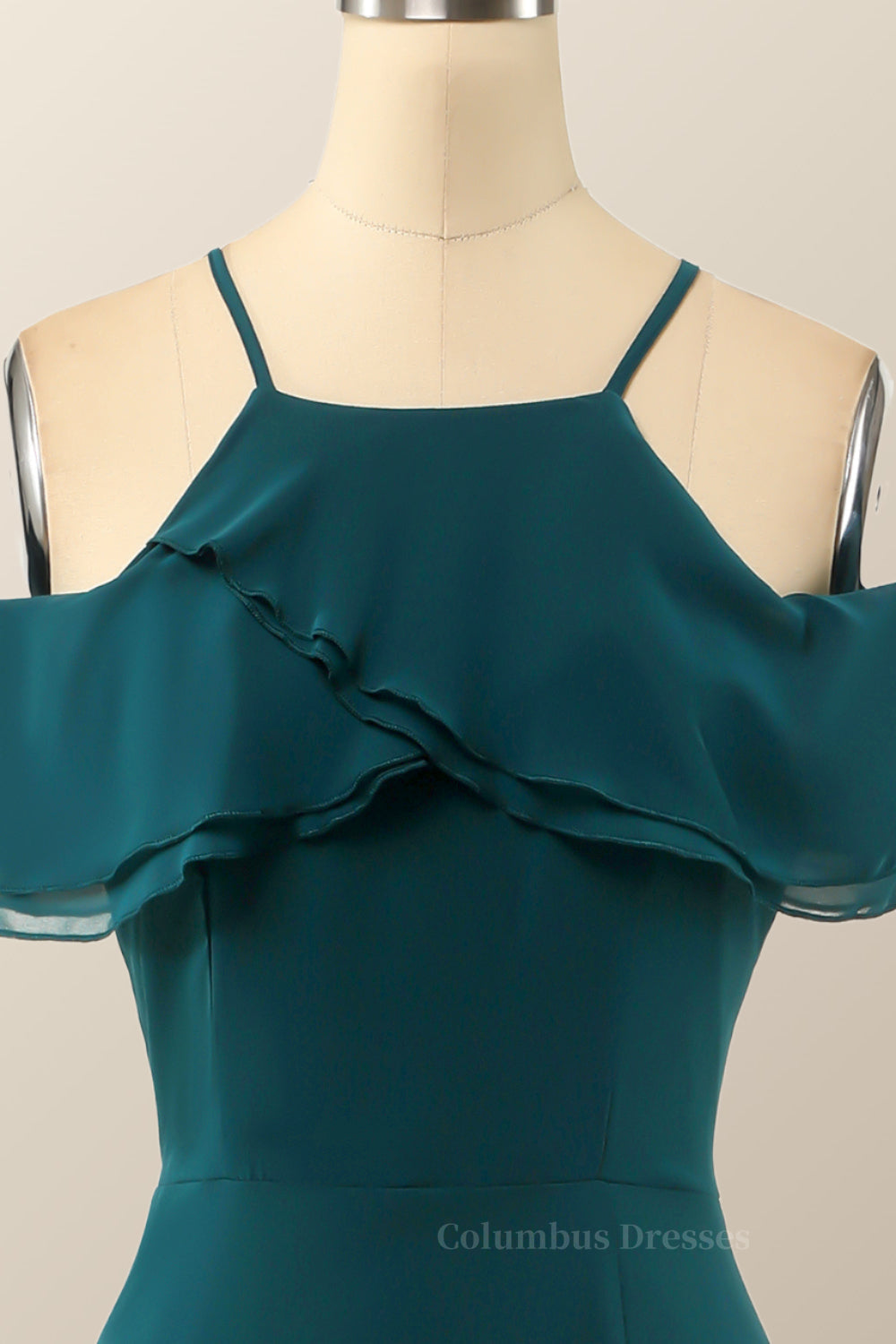 Prom Dress Long Sleeve, Turquoise Green Chiffon A-line Long Simple Dress