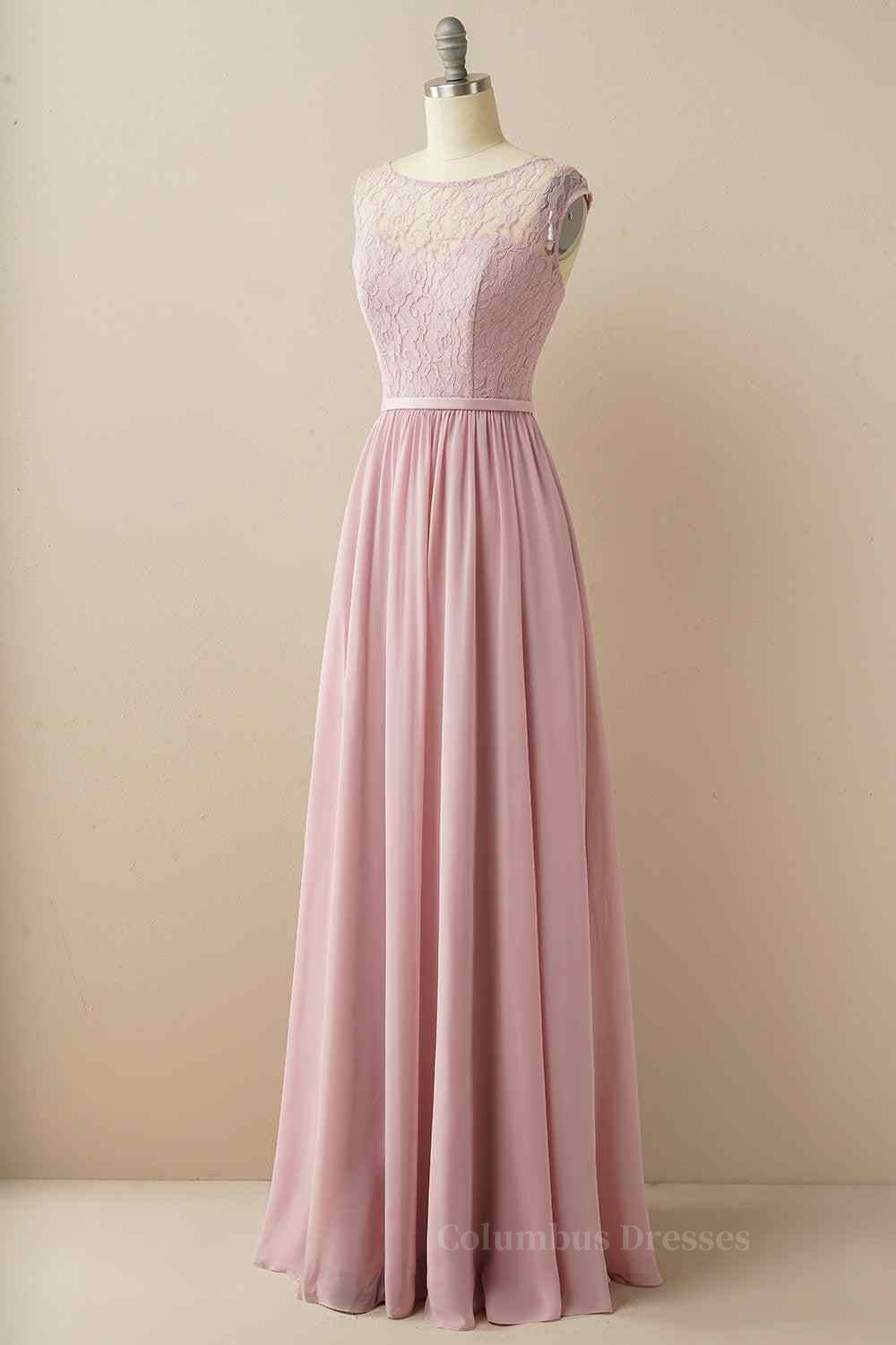 Wisteria A-line Illusion Lace Cap Sleeves Chiffon Long Prom Dress Secondary image