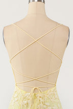 Prom Dresses For Girls, Yellow Mermaid Lace Appliques Long Formal Dress